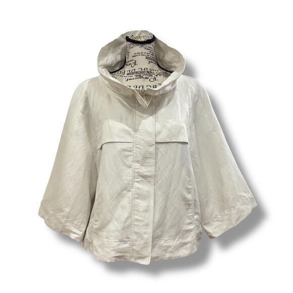 Sandro Sportswear Size XL Ivory Linen Cropped Jacket Lagenlook Boxy France - Picture 1 of 6